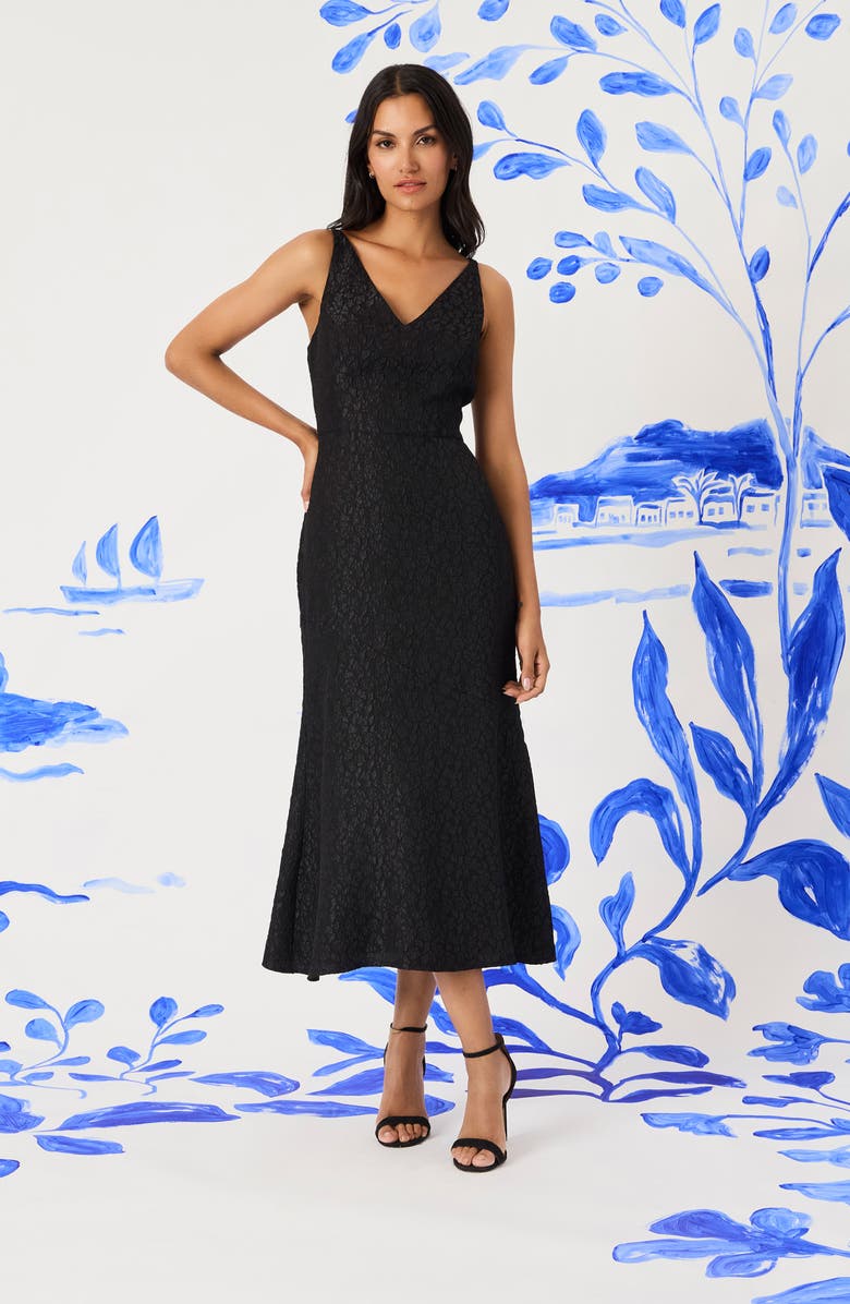 Maggy London Jacquard Cocktail Midi Dress, Alternate, color, Black