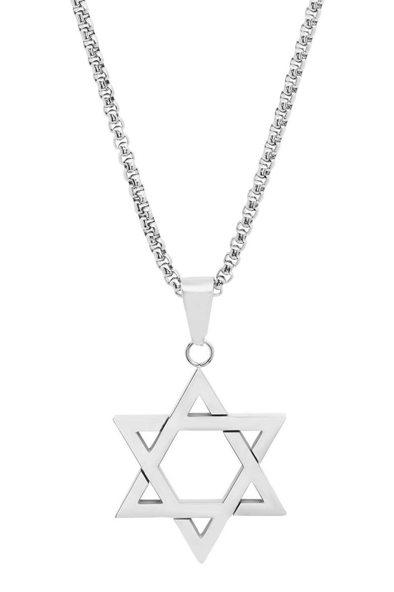 Men's Stainless Steel Star of David Pendant Necklace, Main, color, SILVER