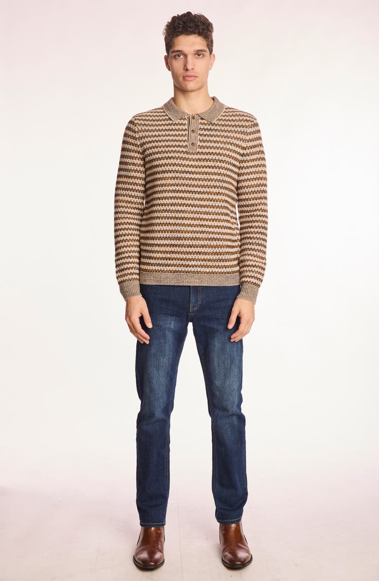 PAISLEY & GRAY Stripe Long Sleeve Polo, Alternate, color, Coffee Cream
