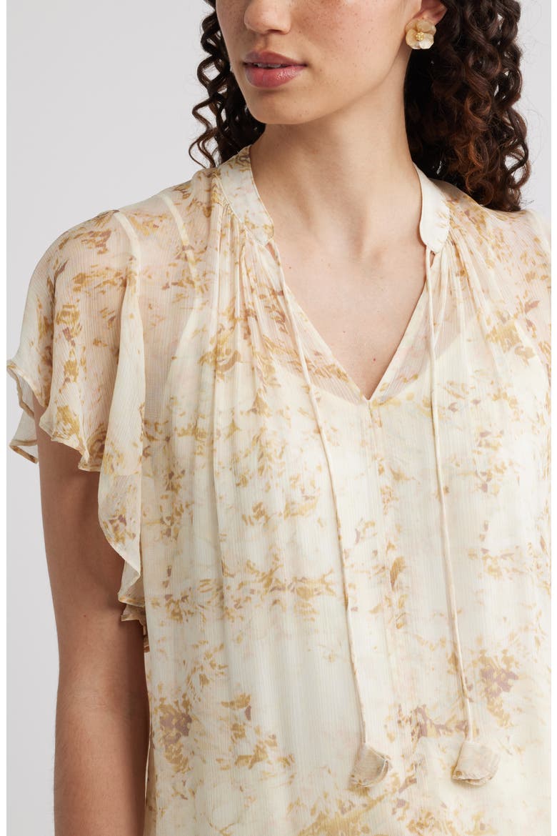 Flutter Sleeve Crinkle Chiffon Top, Alternate, color, IVORY- GOLD SOLY FLORAL
