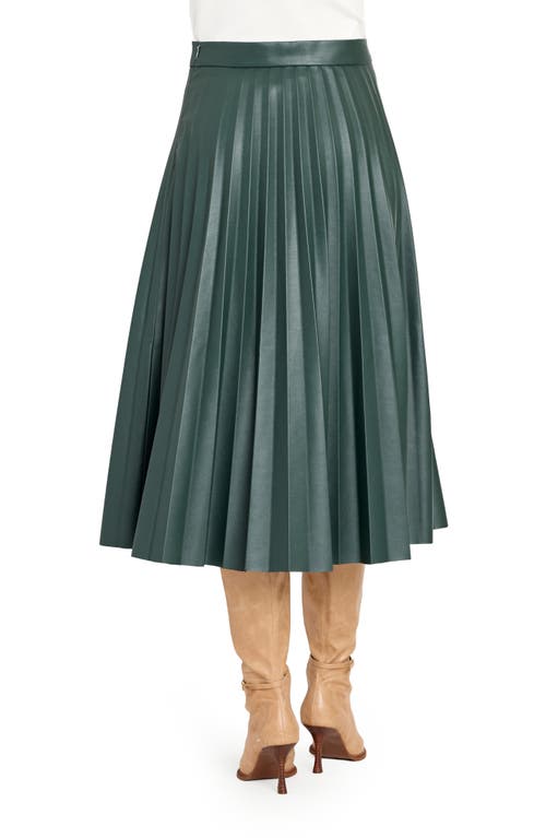 Tahari Asl Pleated Faux Leather Midi Skirt In Green