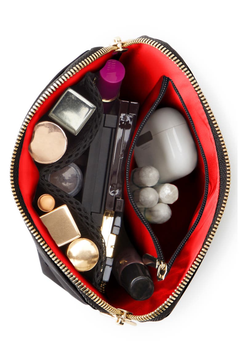 Everyday Leather Makeup Bag, Alternate, color, BLACK/ RED LEATHER