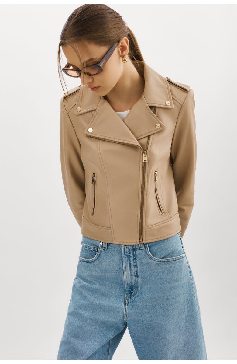 LAMARQUE DONNA GOLD | Iconic Leather Biker Jacket, Main, color, Wheat