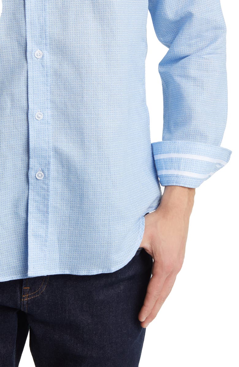 Robert Graham Sloan Mini Houndstooth Linen & Cotton Button-Up Shirt, Alternate, color, 