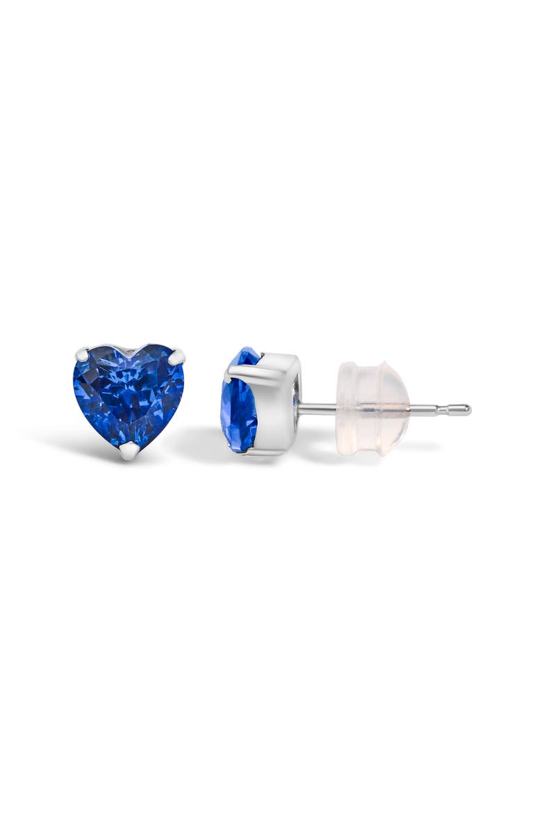 Platinum 6x6 Lab Created Blue Sapphire Heart Solitaire Stud Earrings, Alternate, color, Platinum