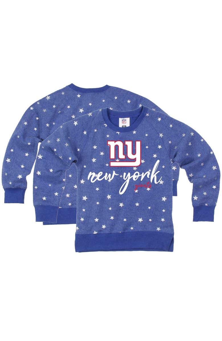 Wes & Willy Girls Youth Wes & Willy  Royal New York Giants Shimmer Star Reverse Fleece Pullover Sweatshirt, Main, color, 