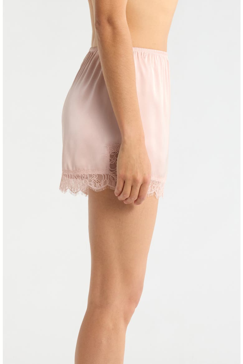 Scalloped Lace Trim Satin Tap Shorts, Alternate, color, PINK SEPIA