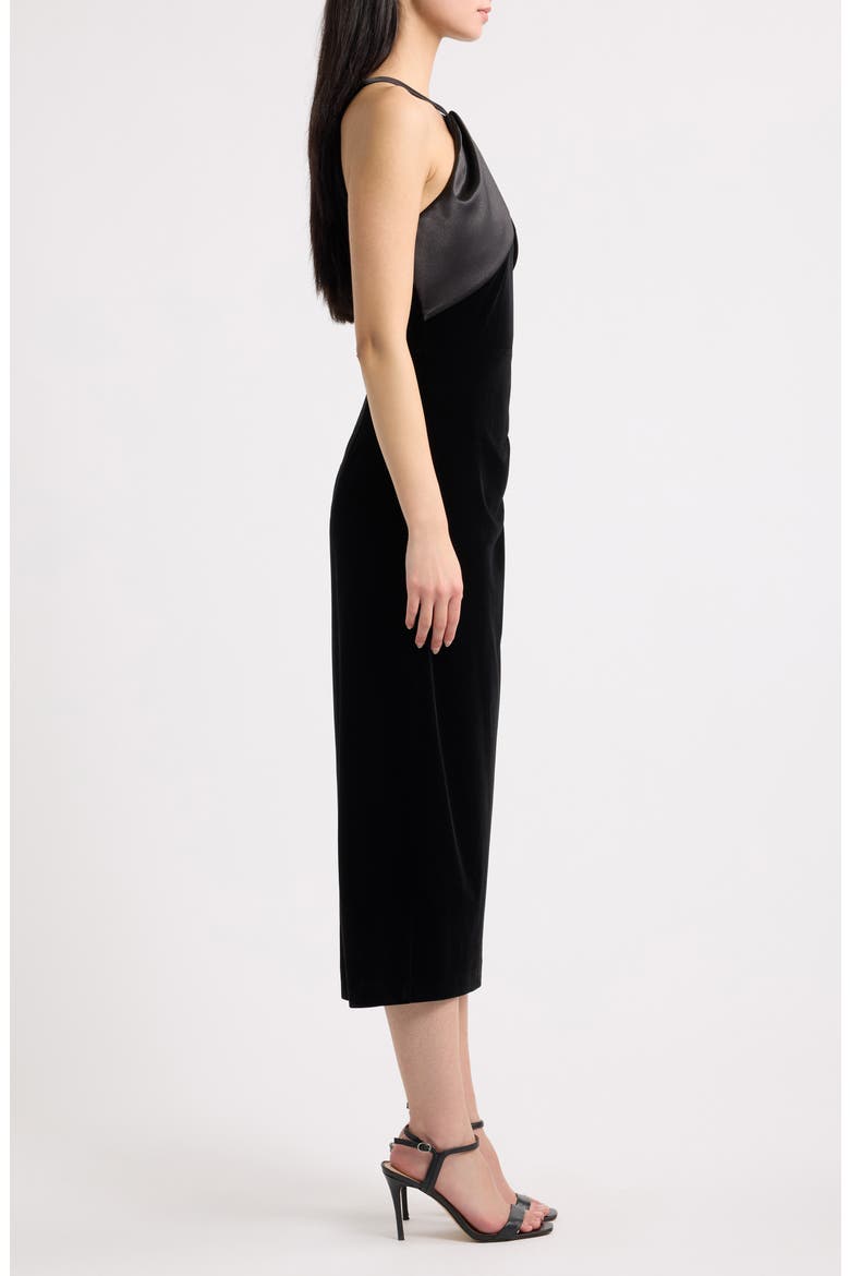 Satin & Velvet Cocktail Midi Dress, Alternate, color, BLK