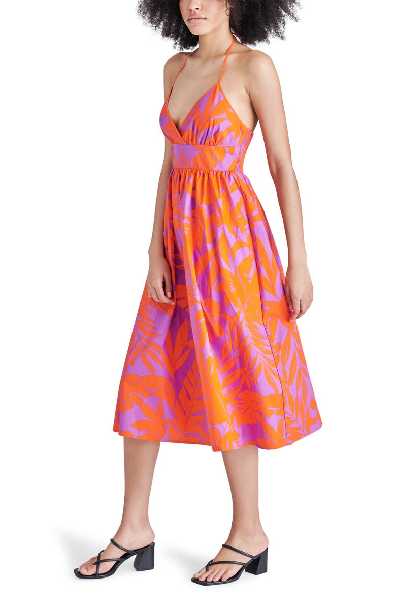 Steve Madden Denise Palm Print Halter Midi Dress, Alternate, color, 