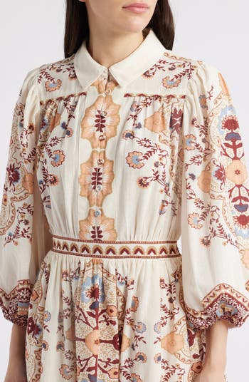 Leigh Placement Print Cotton & Linen Minidress
