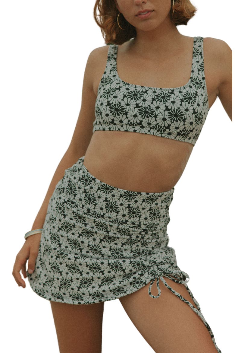 Daisy Drawstring Swim Skirt, Main, color, Black