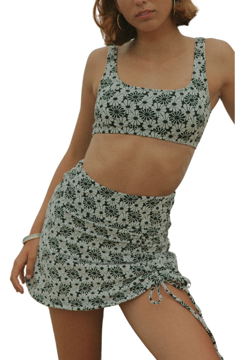 Geode Swimwear Daisy Drawstring Swim Skirt, Main, color, Black