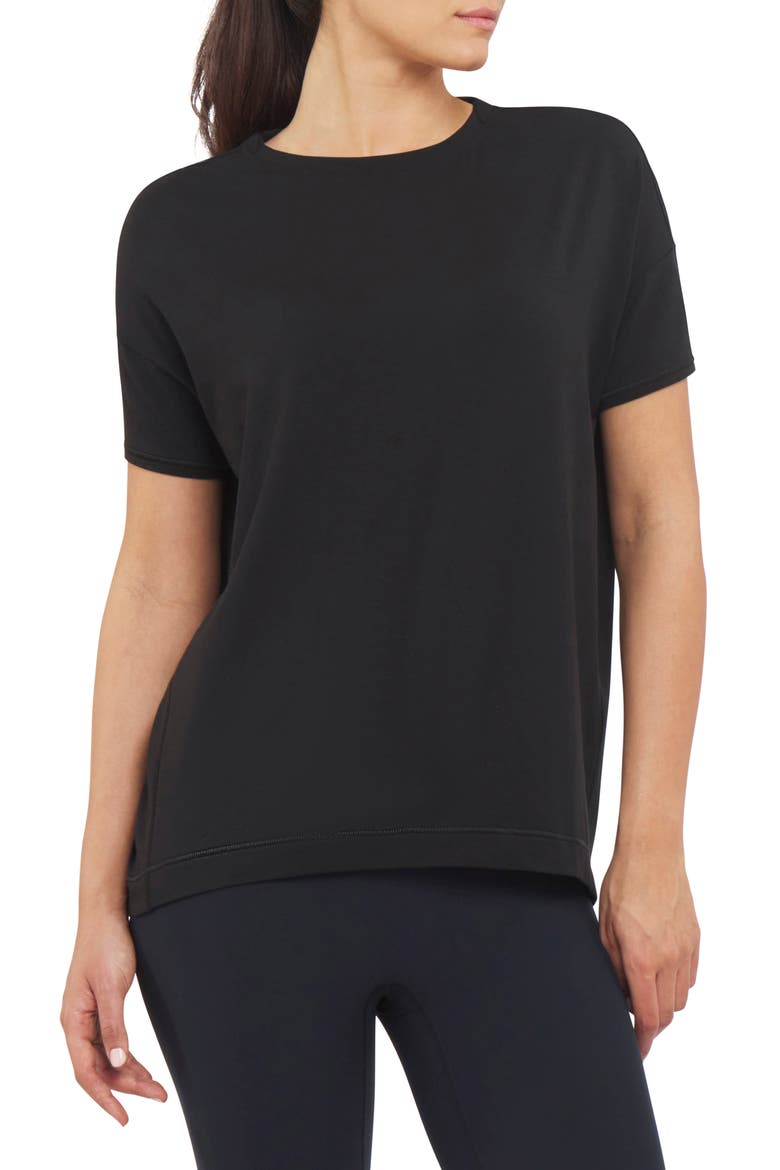 Supernatural Flow Short Sleeve Cotton Blend Top, Main, color, VERY BLACK