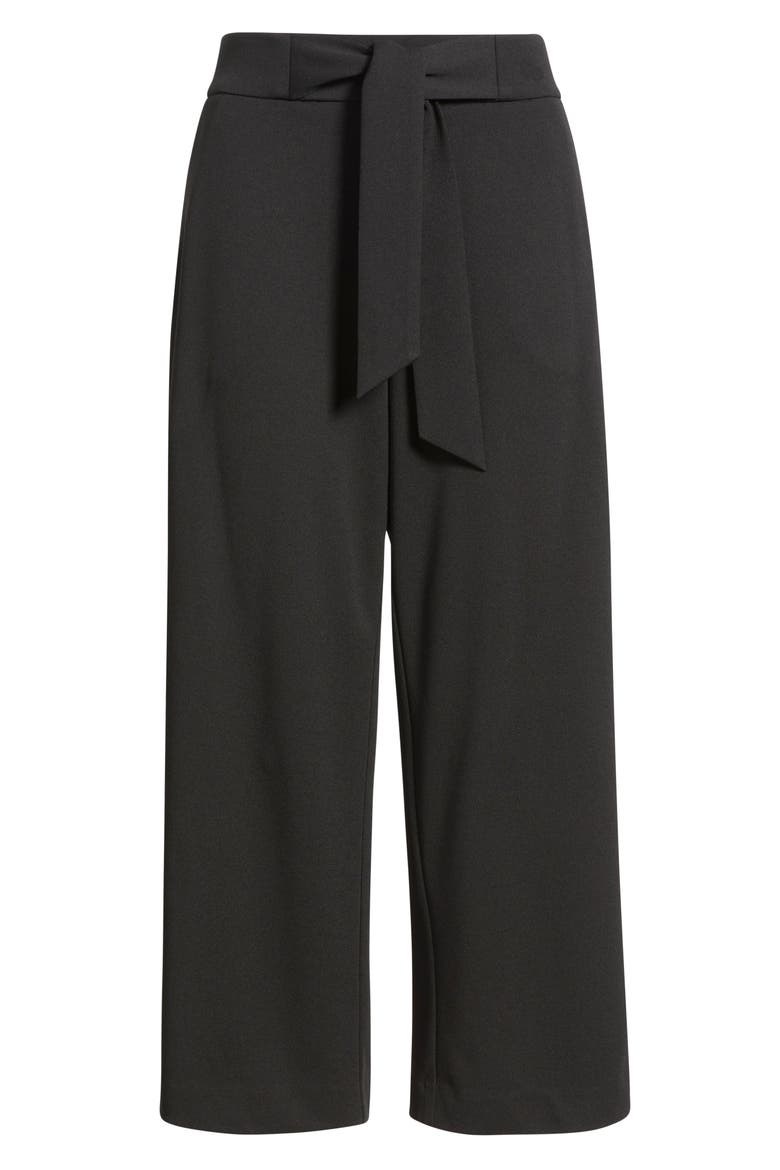Tie Front Pull-On Wide Leg Crop Pants, Alternate, color, ANNE BLACK
