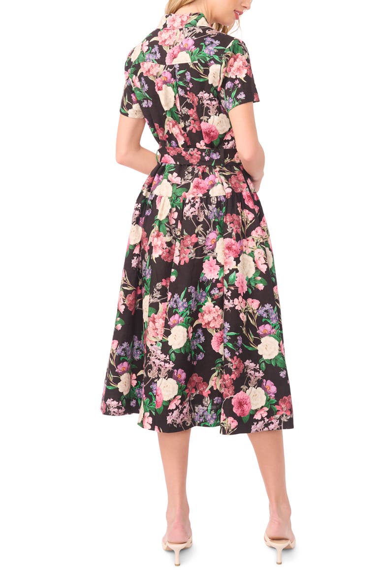 Charlie Floral Linen Midi Shirtdress, Alternate, color, RICH BLACK