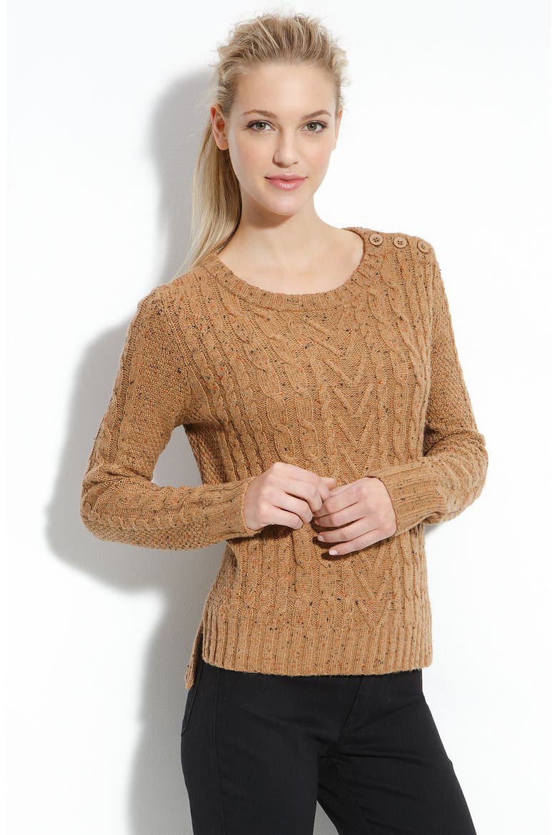 Button Shoulder Sweater, Main, color, DARK CAMEL COMBO