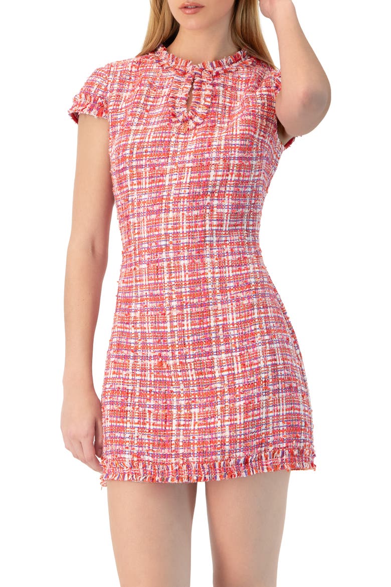Short Tweed A-Line Dress with V-Neck Neckline, Alternate, color, Orange