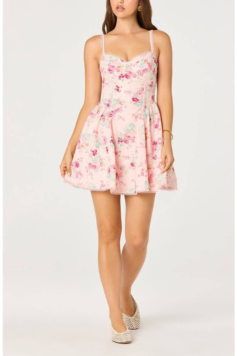 Birdie Floral Eyelet Scallop Trim Minidress, Main, color, PINK FLORAL