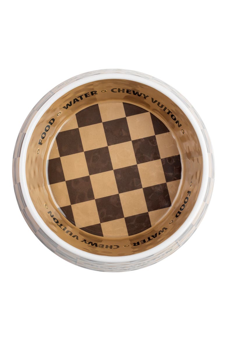 Checker Chewy Vuiton Pet Bowl, Alternate, color, BROWN TAN