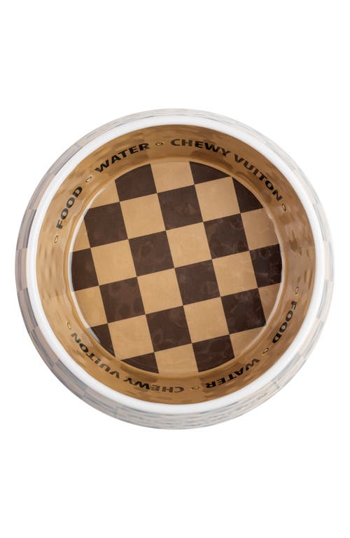 Haute Diggity Dog Set Of 2 Checker Chewy Vuiton Pet Bowls In Brown