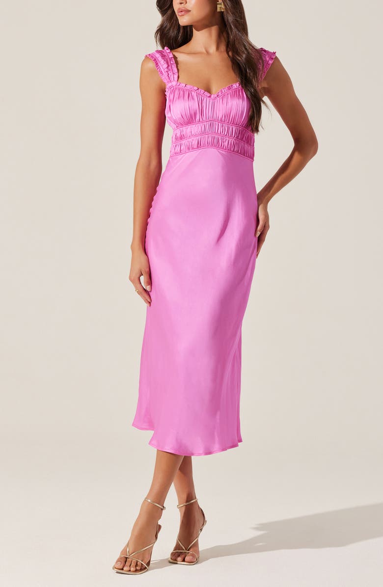 ASTR the Label Enola Smock Bodice Satin Dress, Alternate, color, Pink