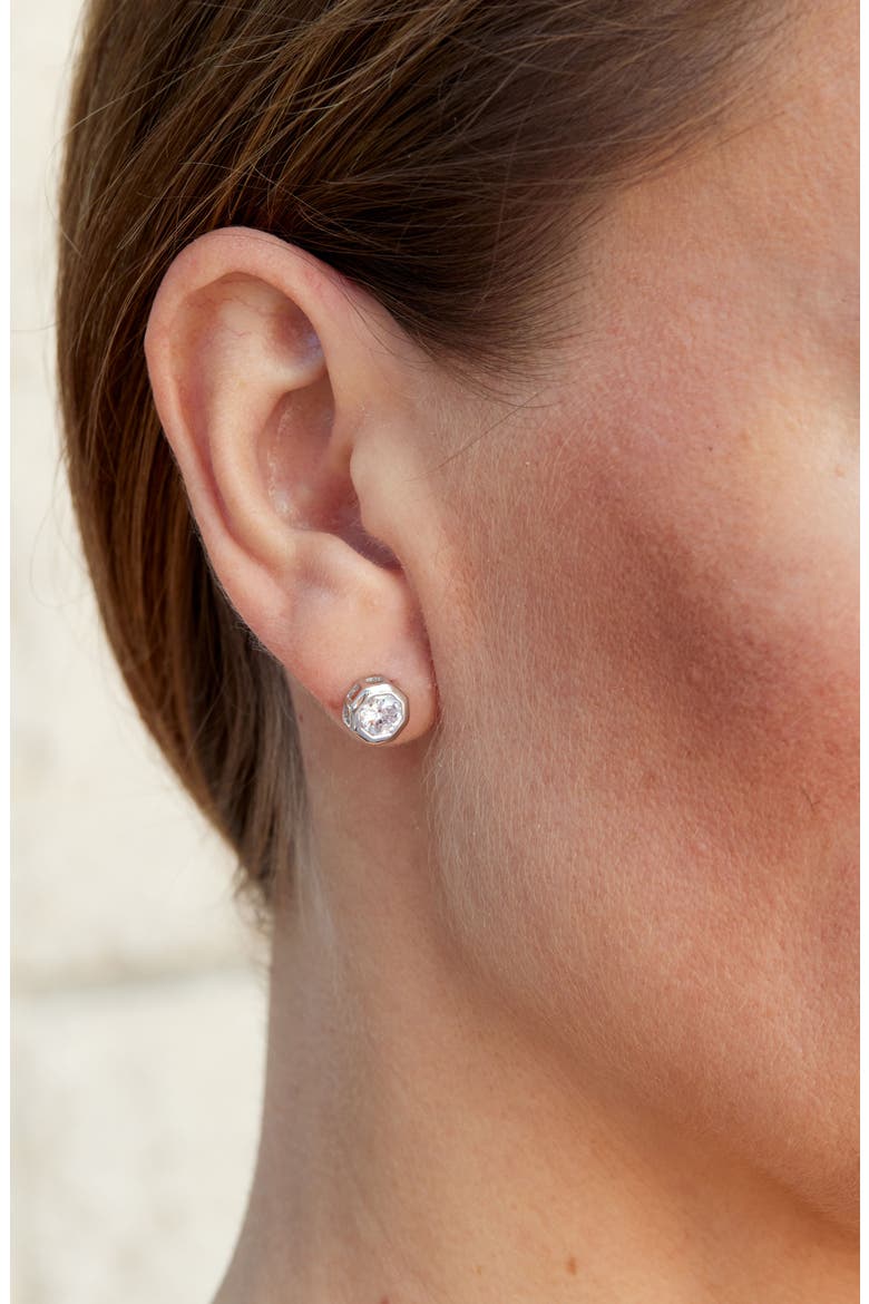 CZ Octagonal Stud Earrings, Alternate, color, SILVER