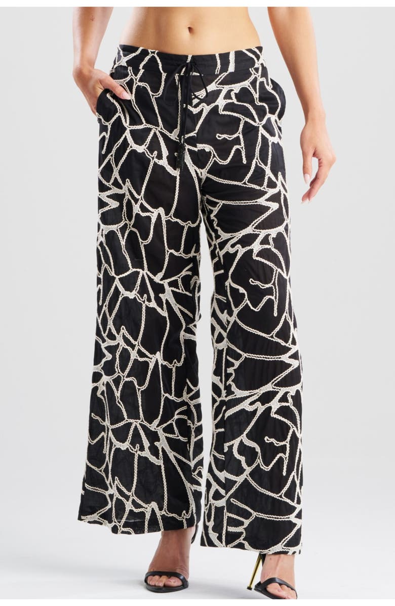 Natori Butterfly Embroidery Pants, Alternate, color, Black