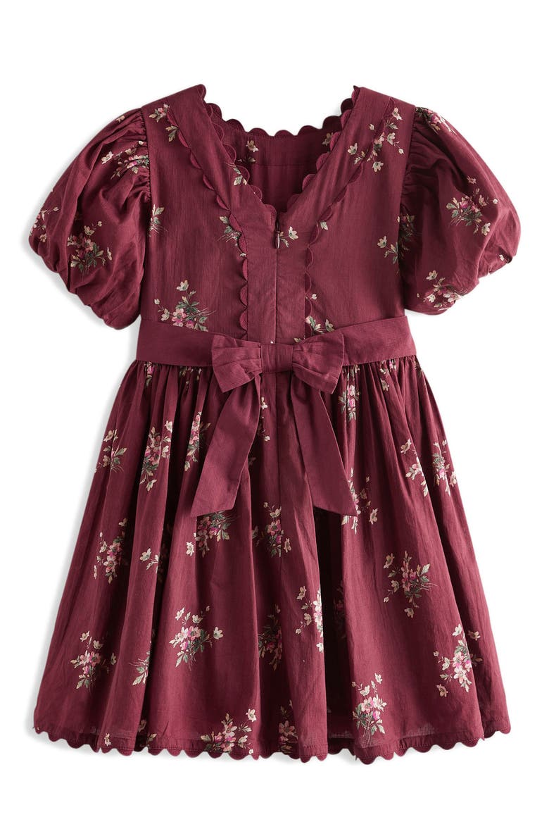 Kids' Floral Puff Sleeve Cotton Dress, Alternate, color, RED