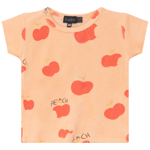 Girl Terry Peach Art T-Shirt & Striped Shorts Two Piece Set (Toddler)