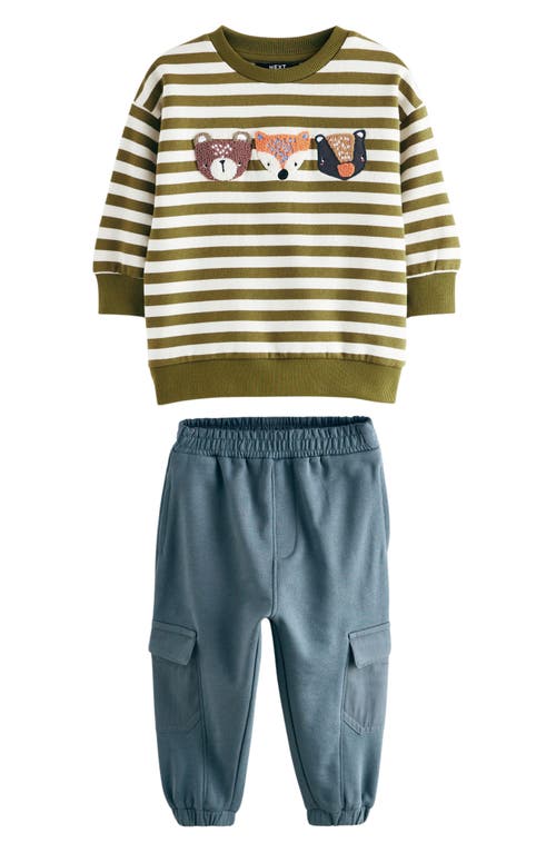 Next Kids' Applique Sweatshirt & Cargo Joggers Set In Green/ecru