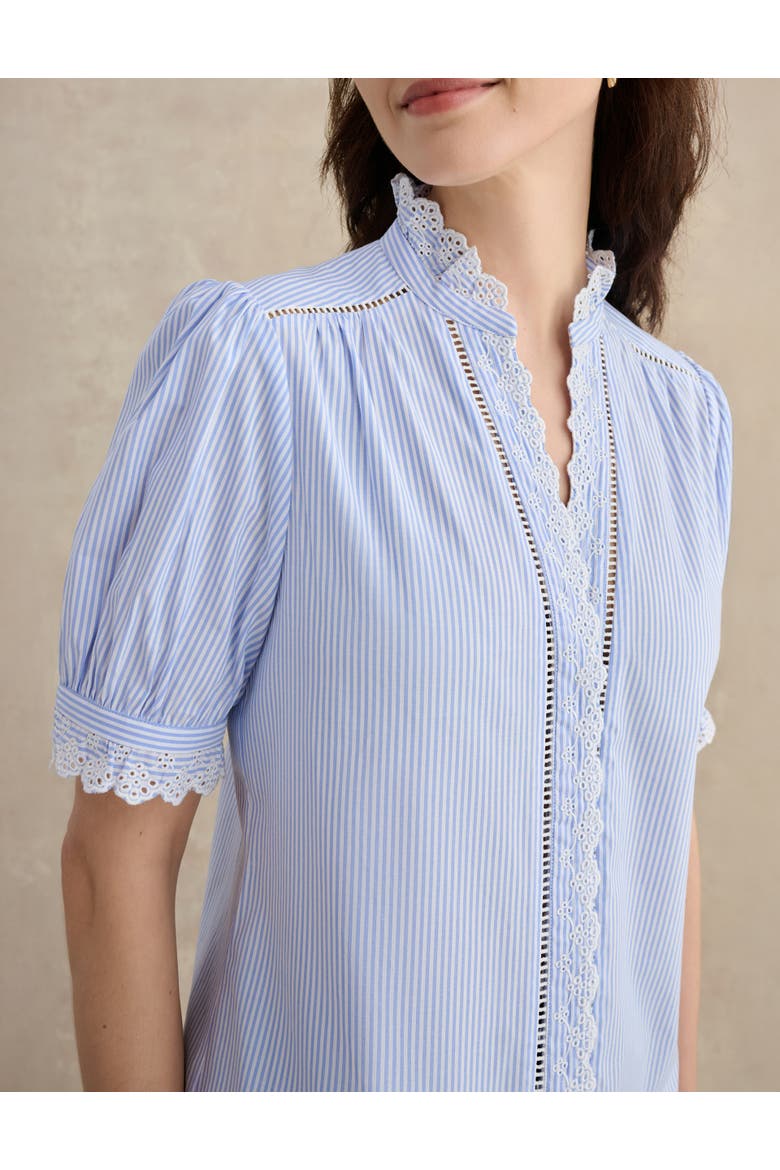 Naima Scalloped Lace Trim Pintuck Blouse, Alternate, color, Blue Ivory
