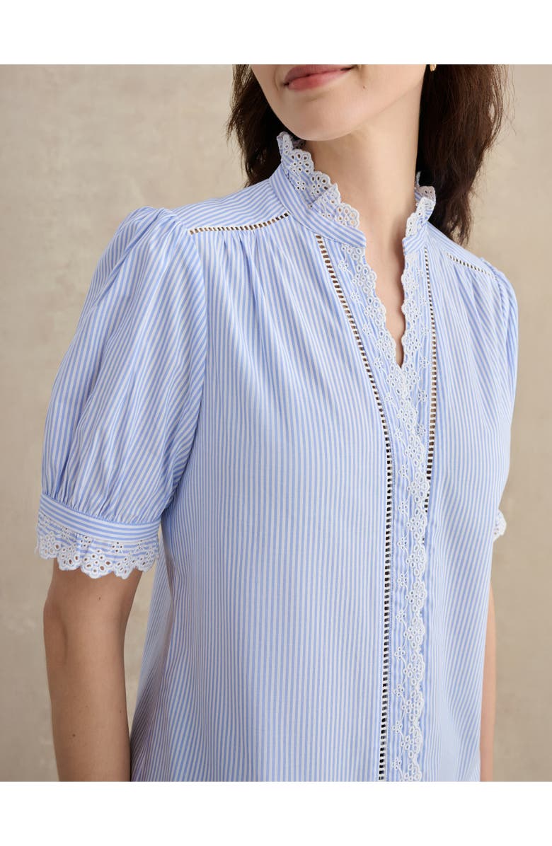 HOBBS LONDON Naima Scalloped Lace Trim Pintuck Blouse, Alternate, color, Blue Ivory