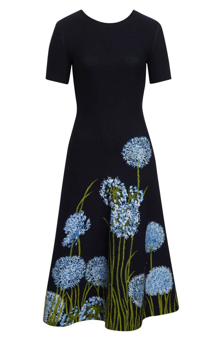 Oscar de la Renta Allium Jacquard Knit A-Line Dress, Alternate, color, Night Sky Multi