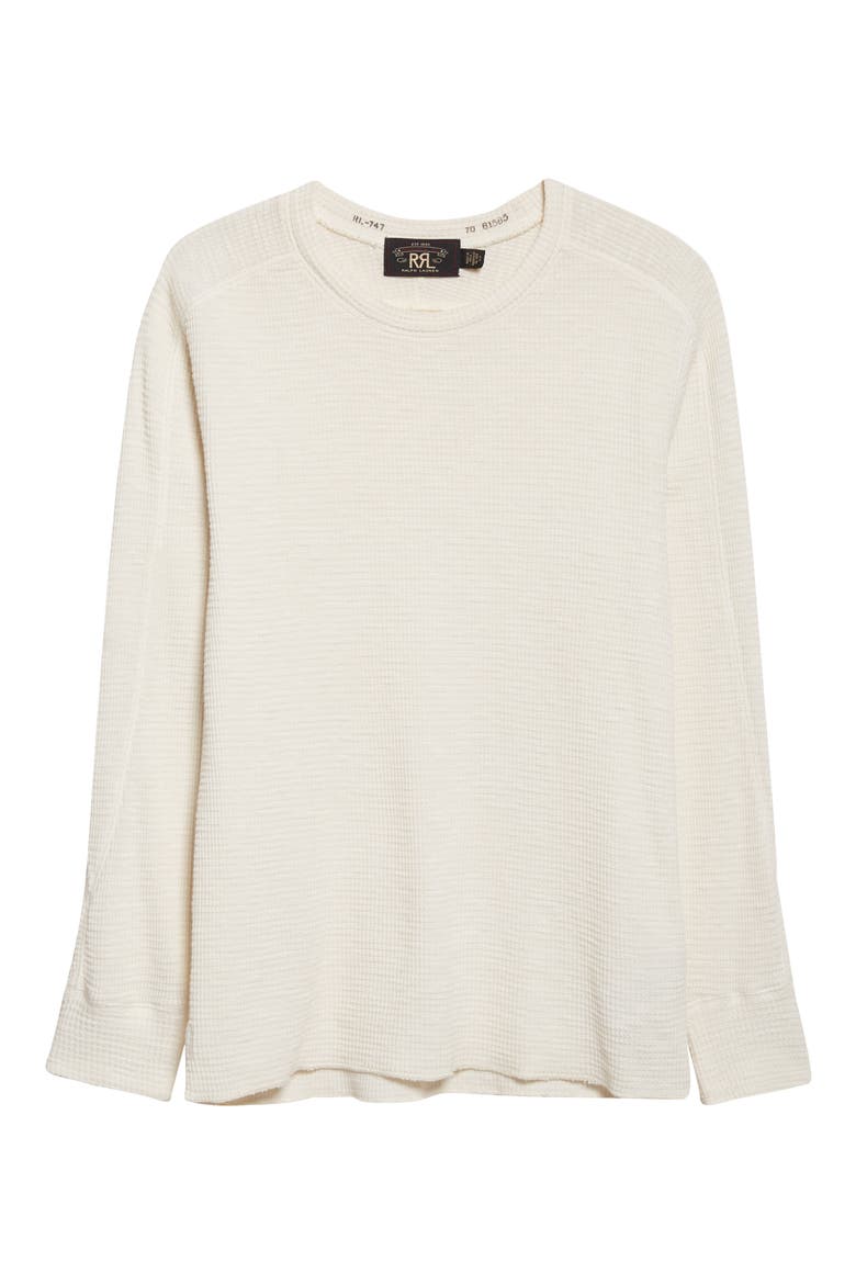 Waffle Stitch Long Sleeve Cotton Crewneck T-Shirt, Alternate, color, PAPER WHITE