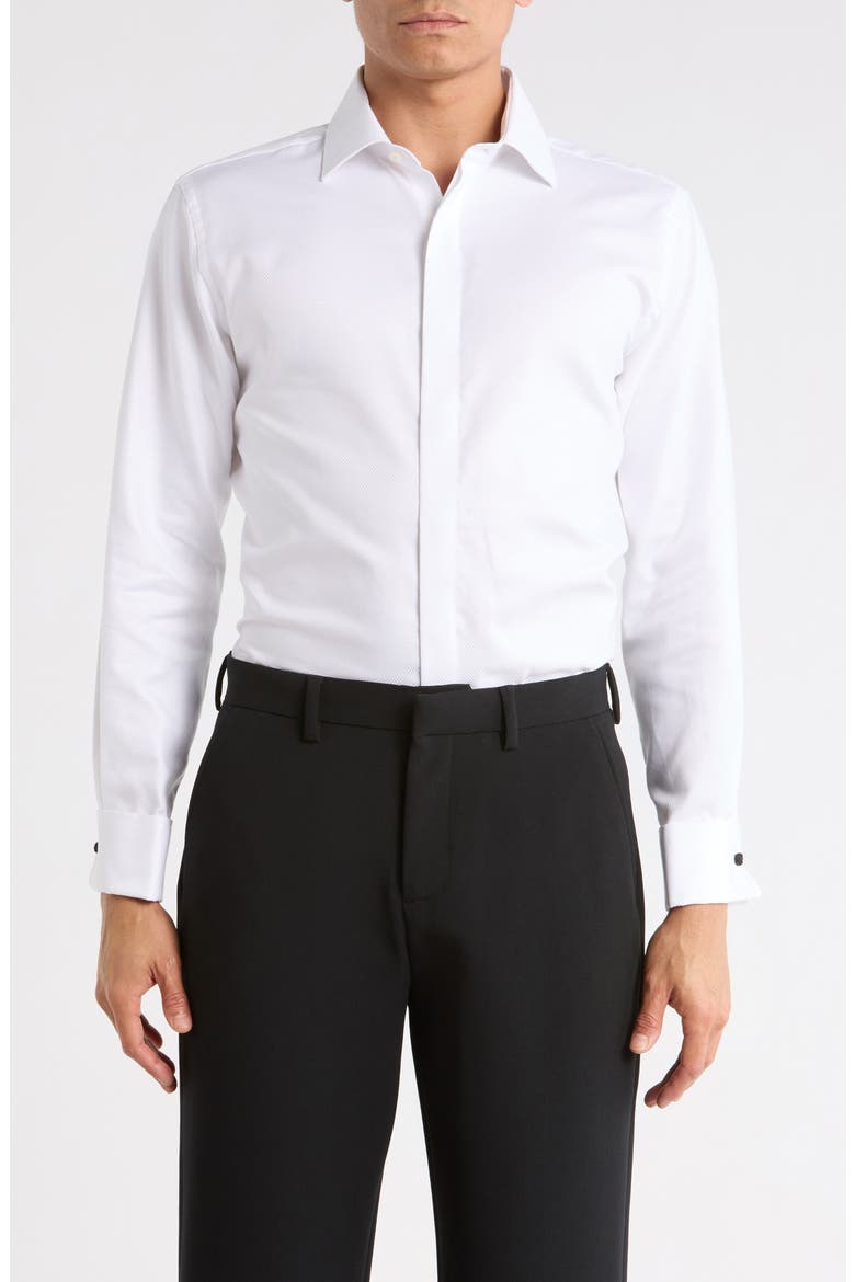 Cotton Tuxedo Trim Fit Dress Shirt, Main, color, WHITE