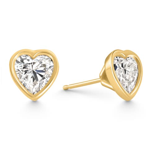 Bliss Diamond 2ct Tw Heart Shape Diamond Bezel Stud Earrings 14k Gold Lab Grown