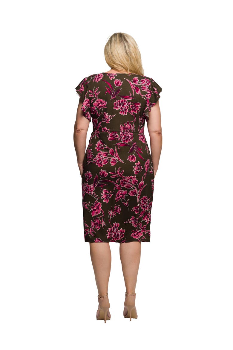 Plus Size Floral Flutter Sleeve Wrap Dress, Alternate, color, Brown Multi