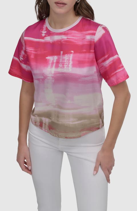 Print Scarf Twill Short Sleeve Top