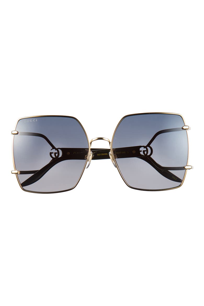 61mm Square Sunglasses, Main, color, GOLD BLACK GREY