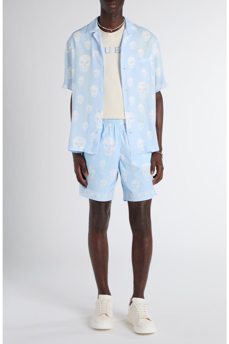 Skull Print Camp Shirt, Alternate, color, ICE BLUE