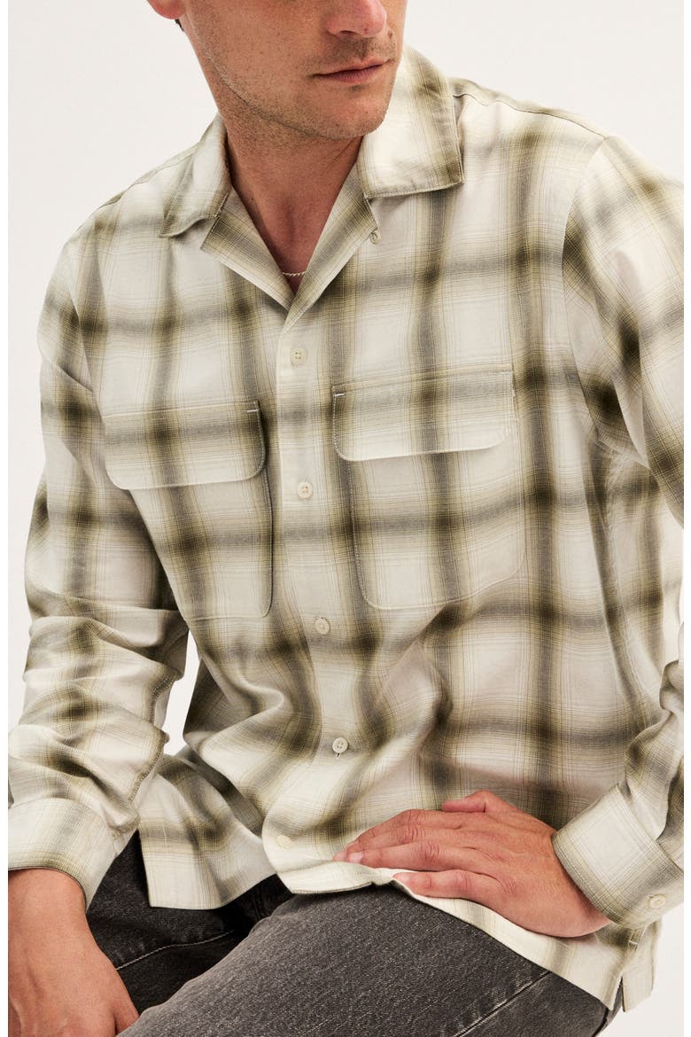 Plaid Long Sleeved Camp Shirt, Alternate, color, OLIVE DRAB FADE PLAID