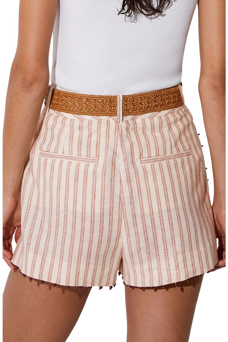 Chloe Beaded Belted Linen Blend Cover-Up Shorts, Alternate, color, CORAL ORANGE/ IV