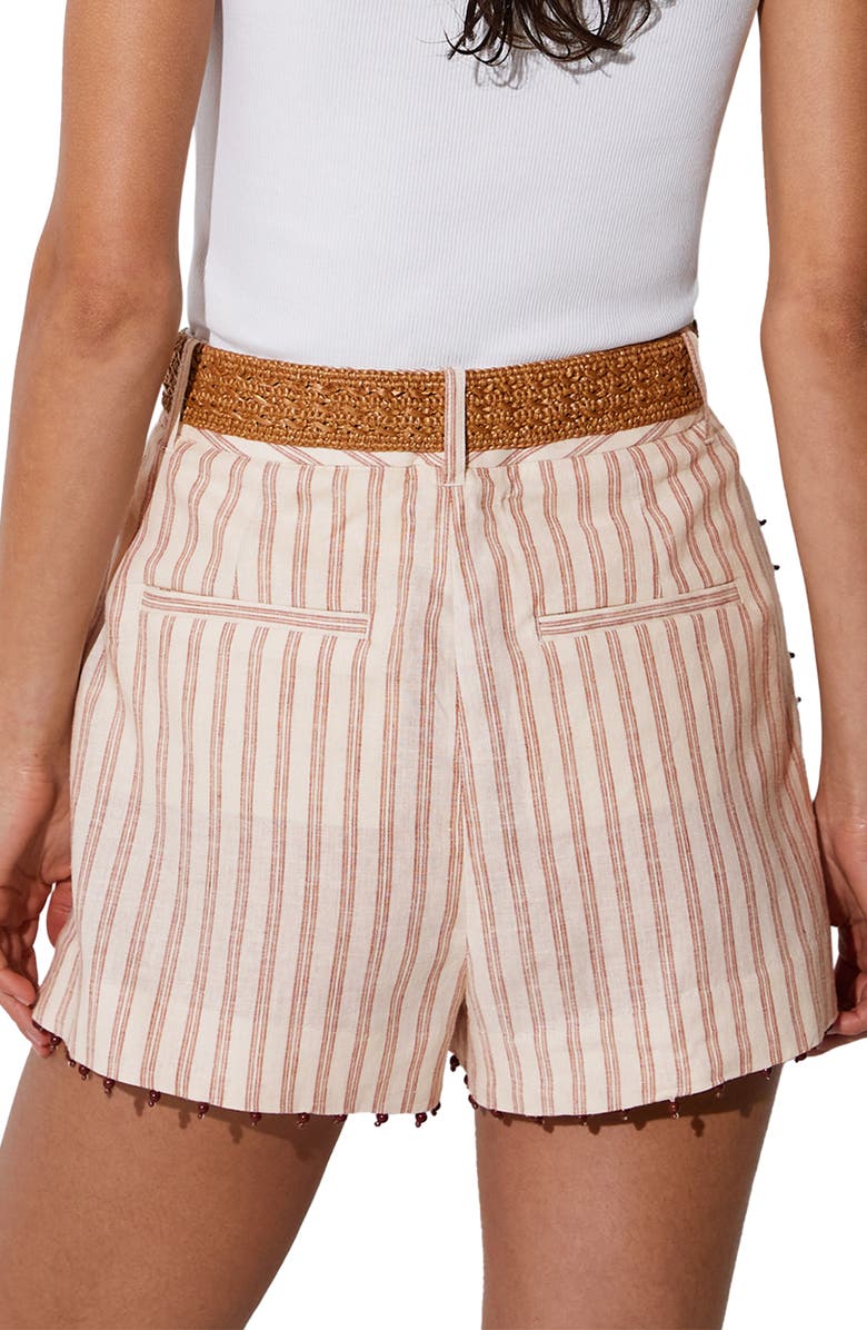 Reiss Chloe Beaded Belted Linen Blend Cover-Up Shorts, Alternate, color, Coral Orange/ Iv