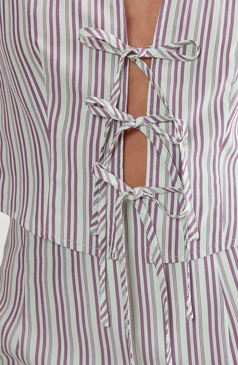 NASTY GAL Stripe Tie Front Collared Vest, Alternate, color, Mint