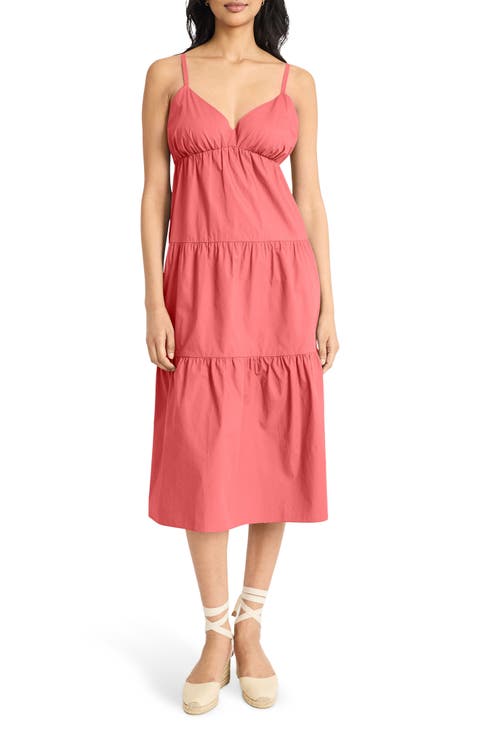 V-Neck Tiered Cotton Midi Dress