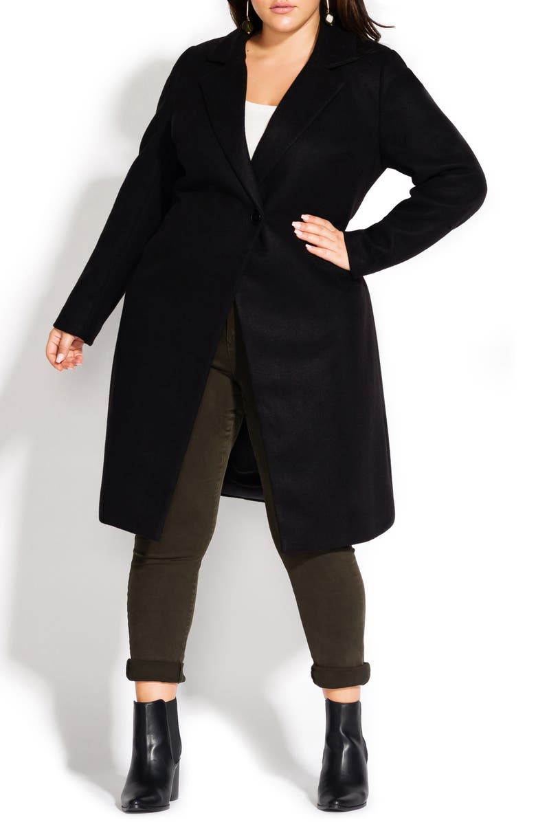 City Chic Single Button Peacoat, Alternate, color, 