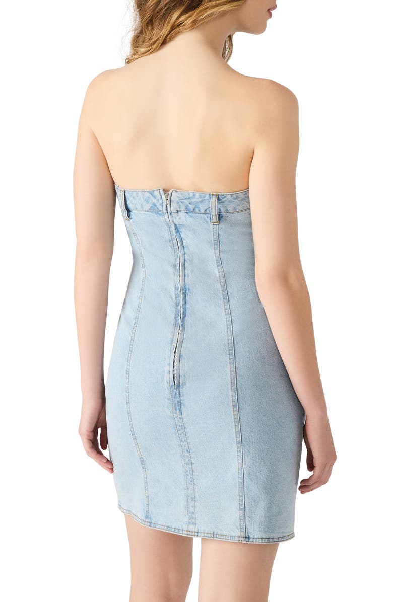 Steve Madden Rosette Strapless Denim Minidress, Alternate, color, Delray Wash