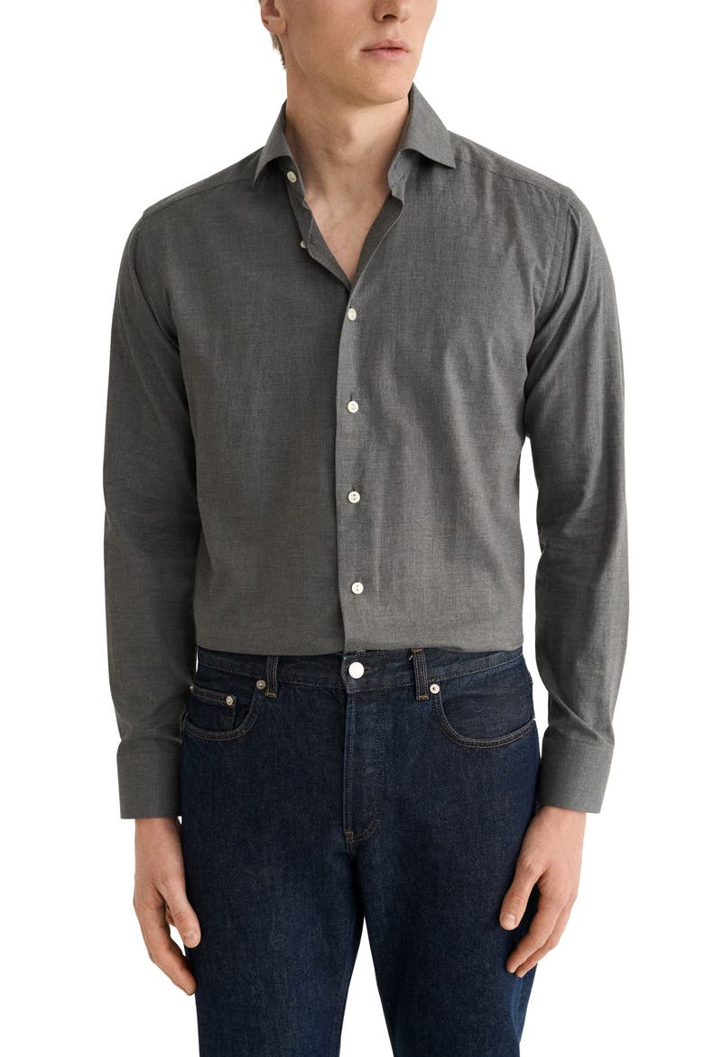 Slim Fit Organic Supima® cotton Flannel Shirt, Main, color, DARK GREY