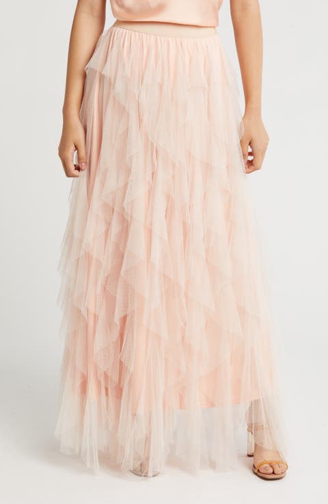 Tulle & Organza Ruffle Maxi Skirt