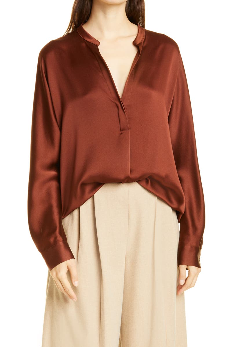 Vince Band Collar Silk Blouse, Main, color,